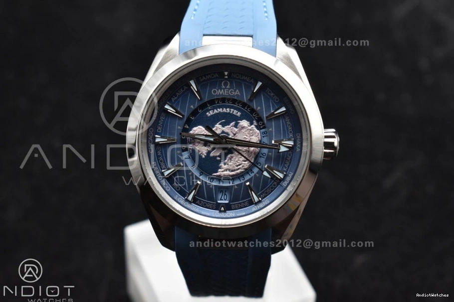 Edition Blue Best Terra Worldtimer Summer GMT A8938 43mm Rubber 511 Clone Comfortable VSF on Aqua Dial Super 1:1 Strap Blue 1101